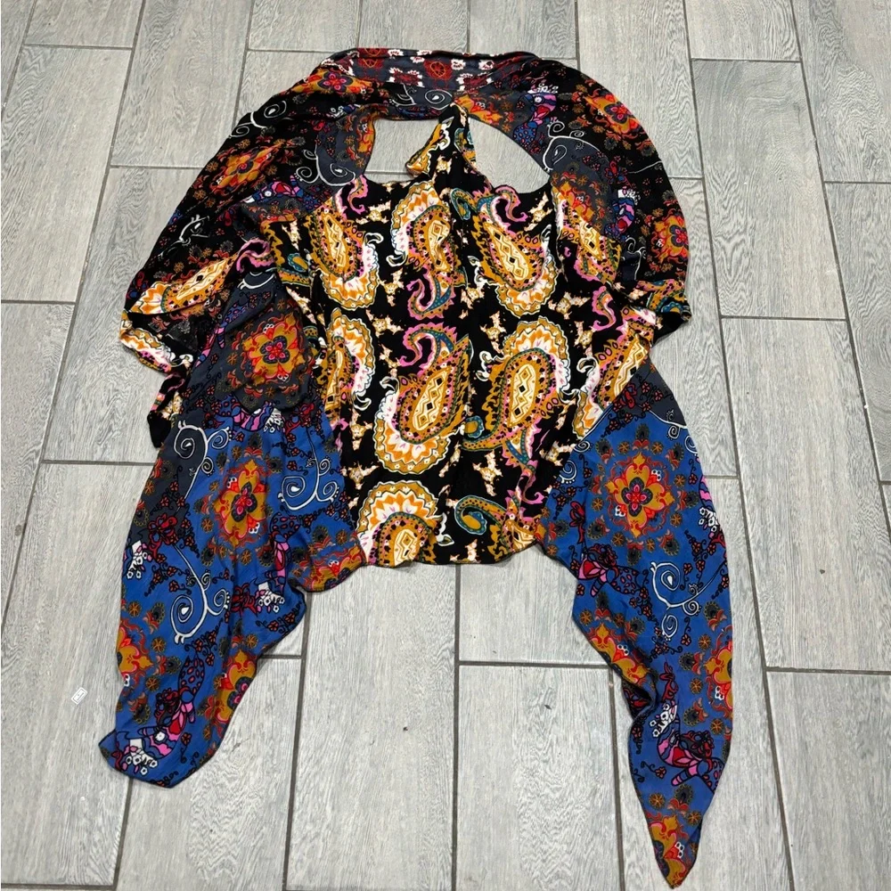 FREE PEOPLE RARE MARLEY MIXED PRINT CARDIGAN LAYER KIMONO ONE SIZE - Picture 5 of 6